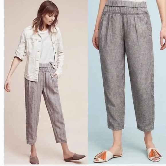 Anthropologie Hei Hei 100% Linen Tapered Jogger Pants - Picture 1 of 12